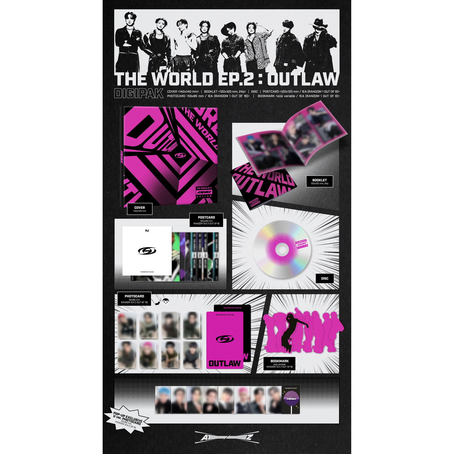 ATEEZ 9th Mini Album [THE WORLD EP.2 : OUTLAW] (Digipak version + Pop-Up Shop Photocard)